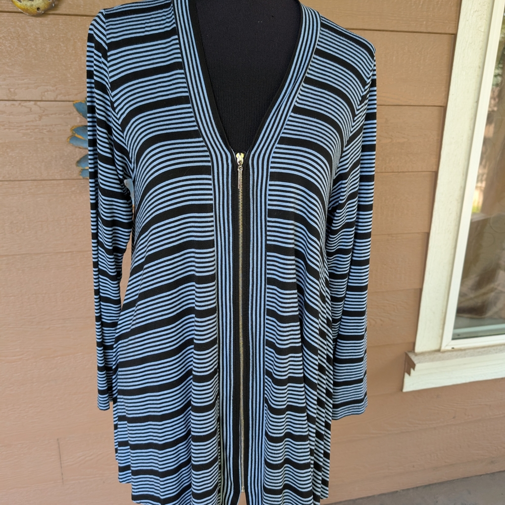 Comfy USA Monochrome Striped Zip Cardigan